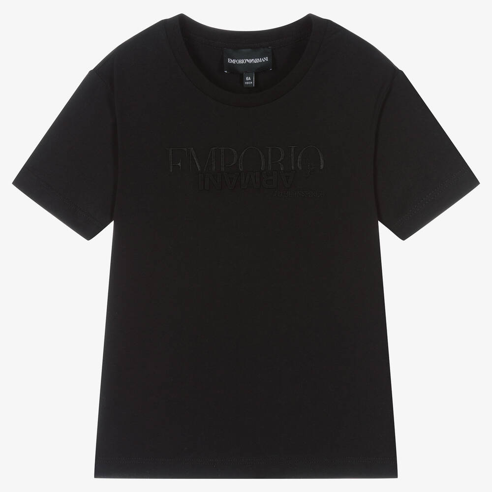 Emporio Armani - Girls Black Cotton T-Shirt | Childrensalon