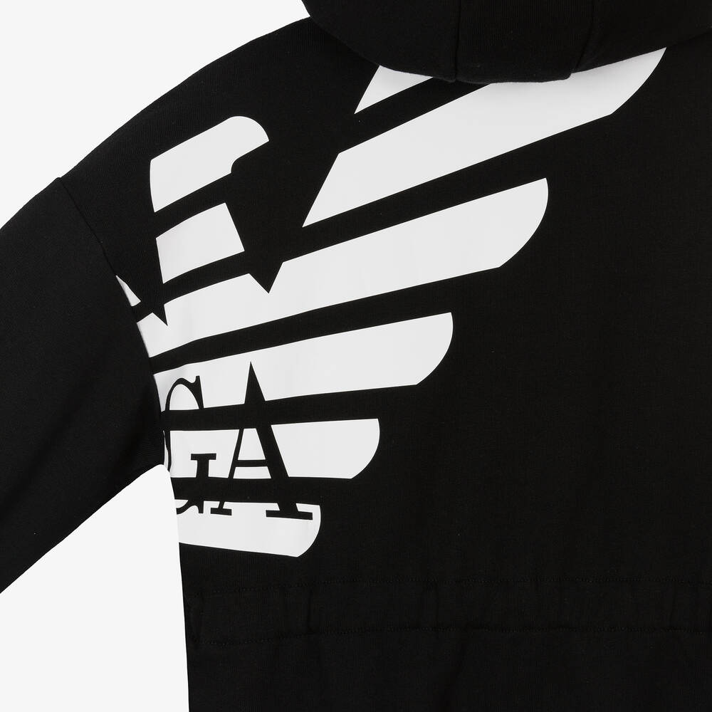 Emporio Armani-توب بسحّاب قطن جيرسي لون أسود للبنات | Childrensalon Outlet