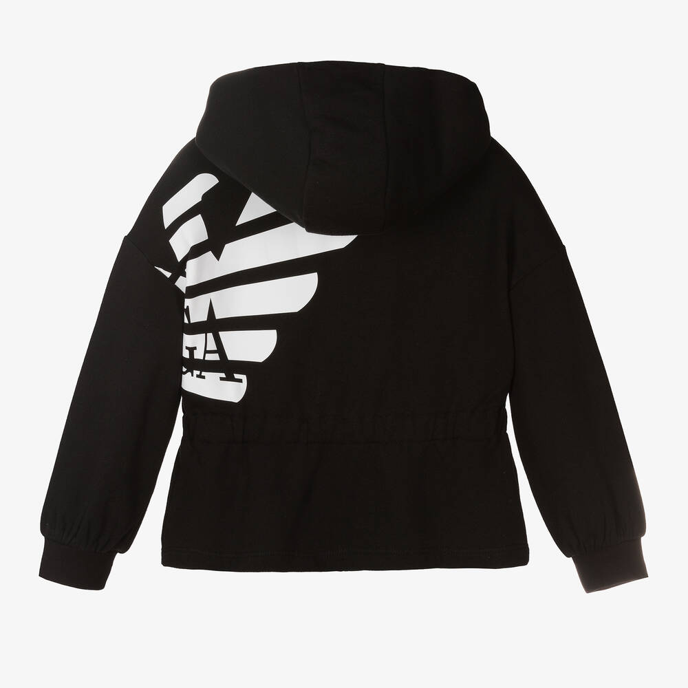 Emporio Armani-توب بسحّاب قطن جيرسي لون أسود للبنات | Childrensalon Outlet