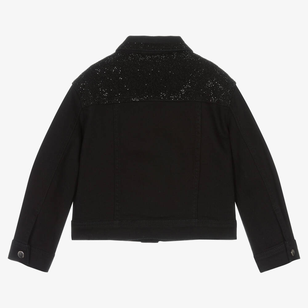 Emporio Armani-Girls Black Diamanté Denim Jacket | Childrensalon Outlet