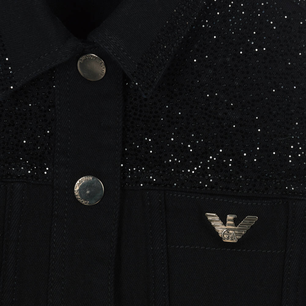Emporio Armani-Girls Black Diamanté Denim Jacket | Childrensalon Outlet