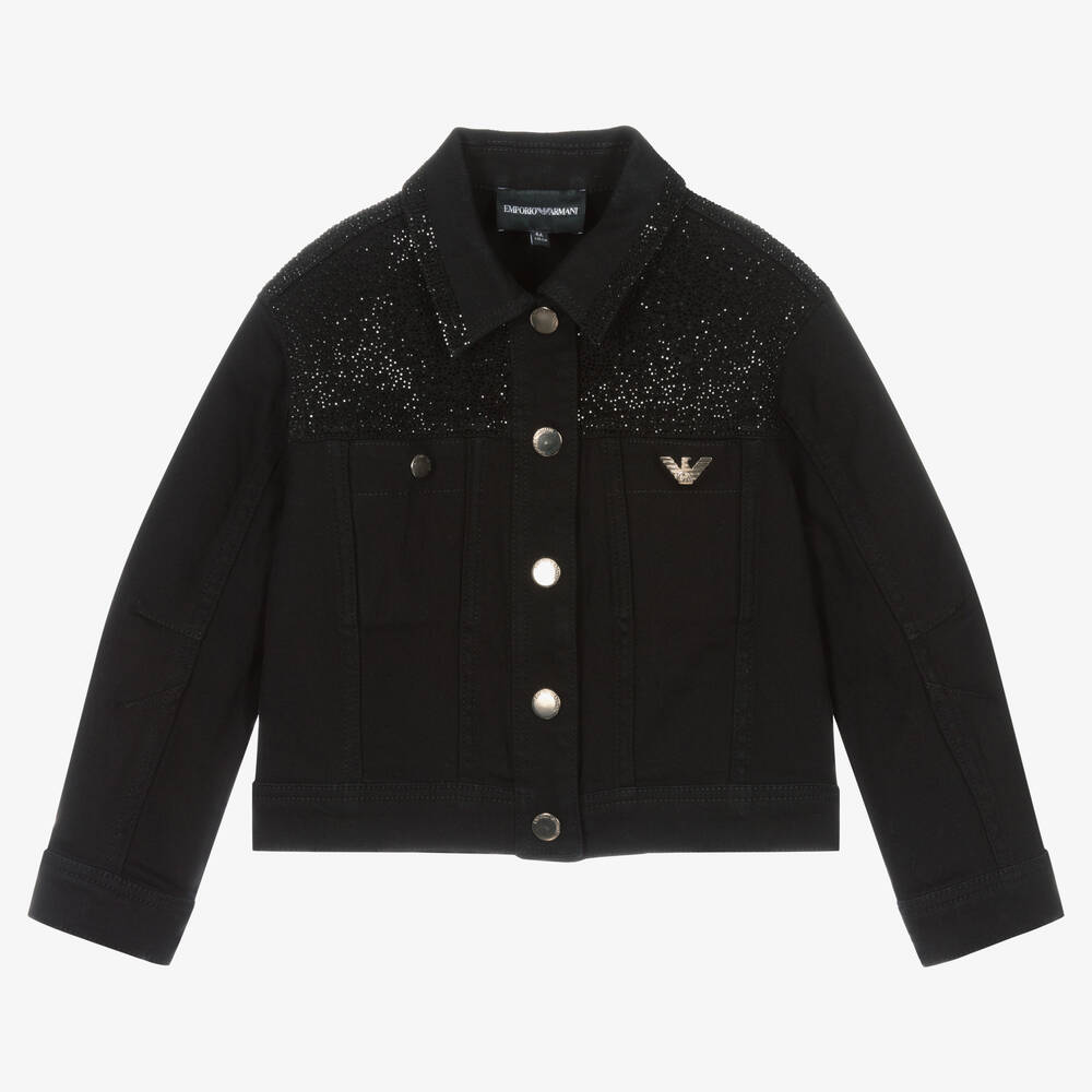 Emporio Armani - Veste en jean noir strassée fille | Childrensalon