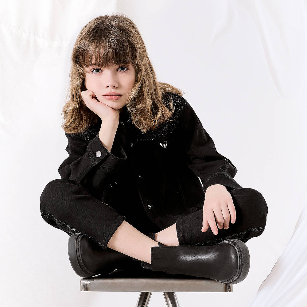 Emporio Armani-Girls Black Diamanté Skinny Denim Jeans | Childrensalon Outlet