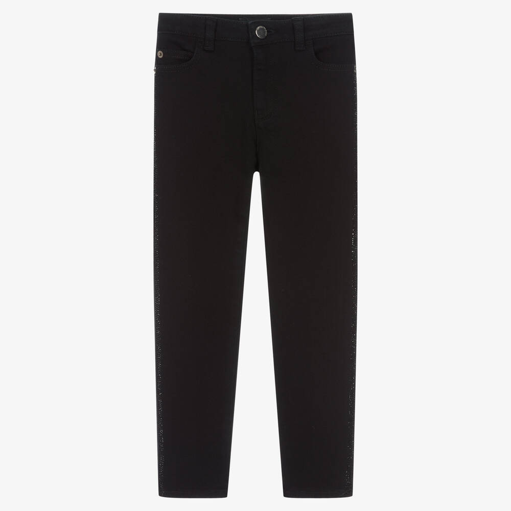 Emporio Armani - Girls Black Diamanté Skinny Denim Jeans | Childrensalon