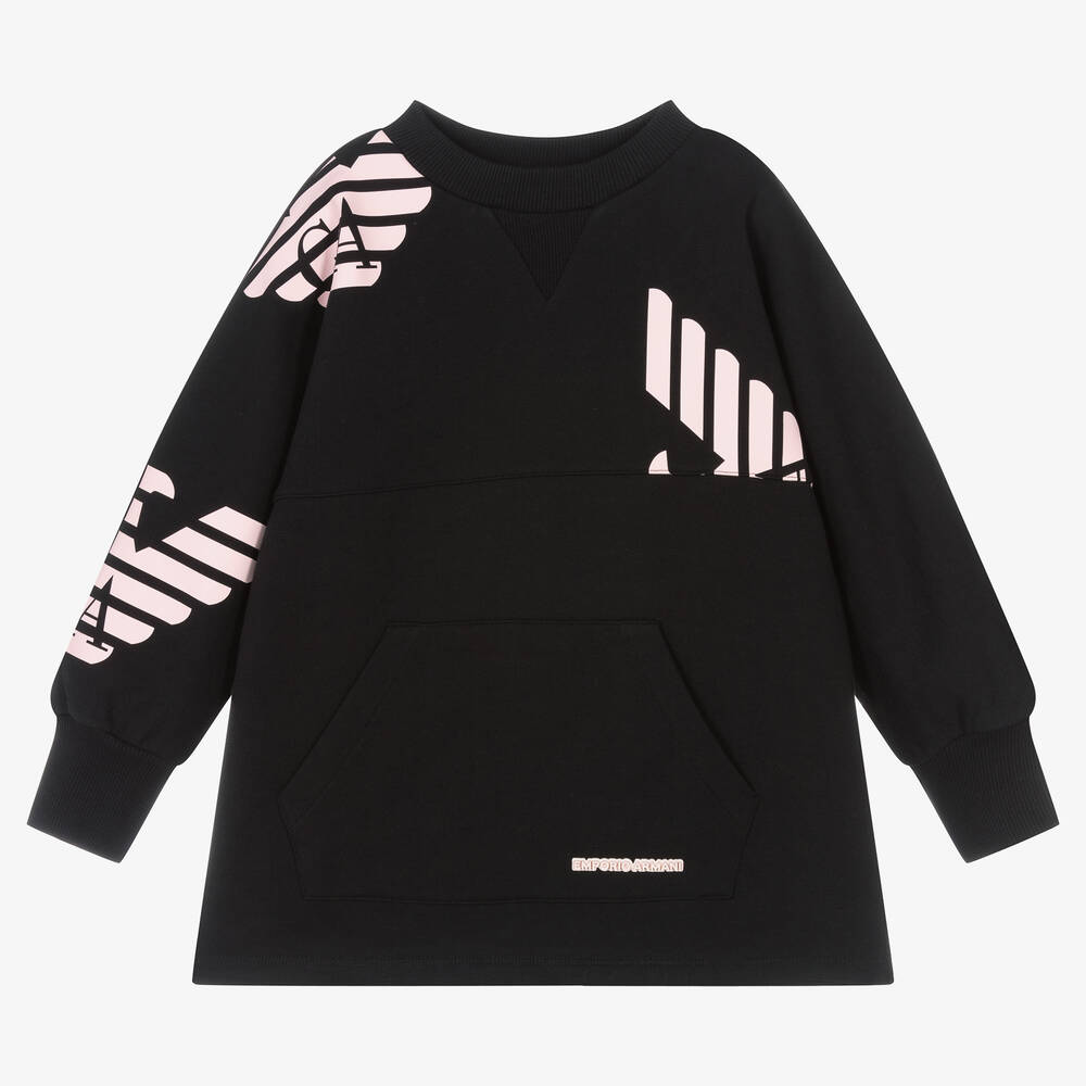 Emporio Armani - Schwarzes Sweatshirtkleid mit Adler  | Childrensalon