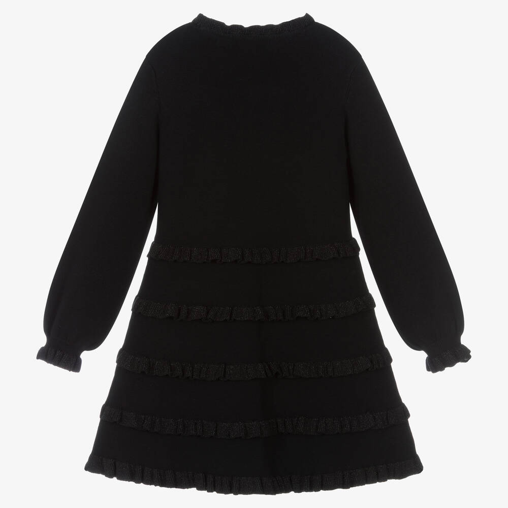 Emporio Armani-فستان مزيج فيسكوزمحبوك  لون أسود مزين بكشكش | Childrensalon Outlet
