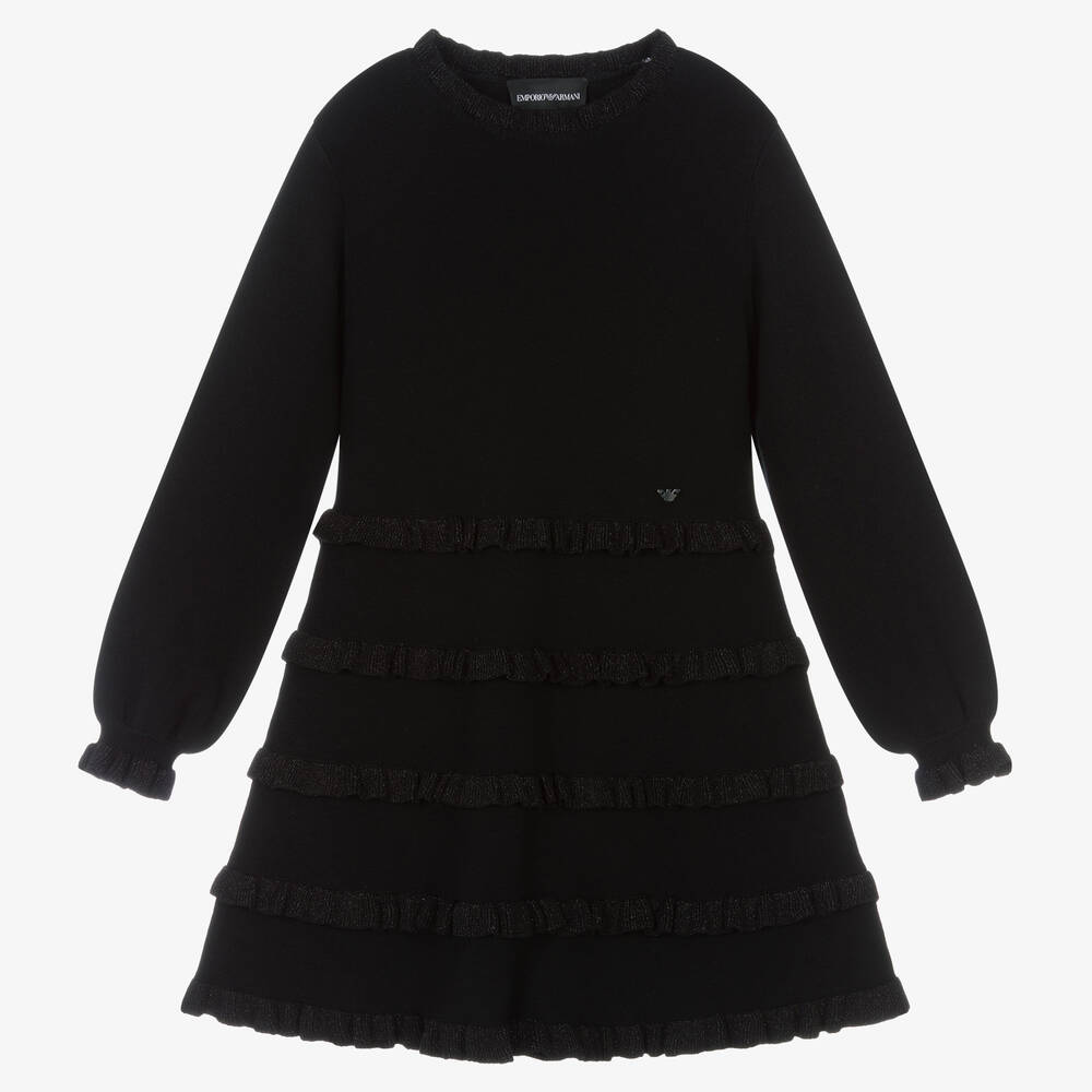 Emporio Armani - Robe noire en maille à volants | Childrensalon