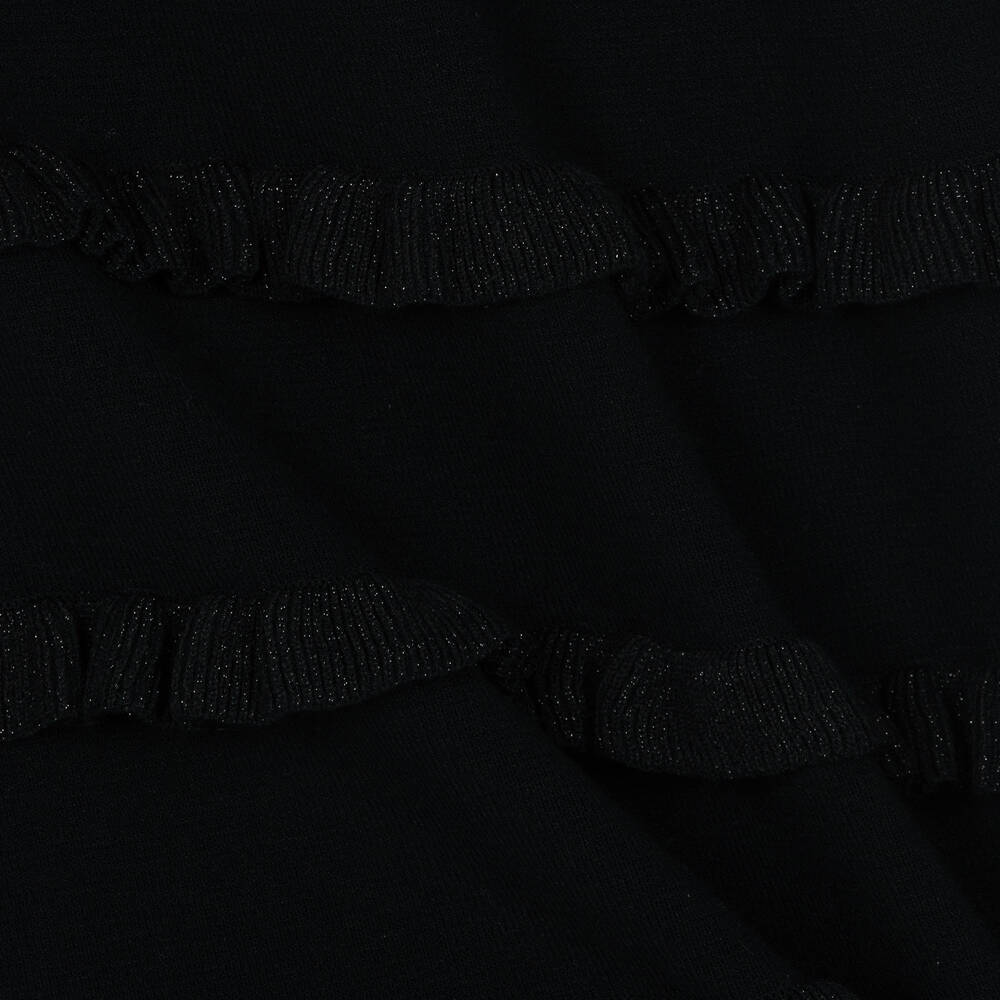 Emporio Armani-فستان مزيج فيسكوزمحبوك  لون أسود مزين بكشكش | Childrensalon Outlet