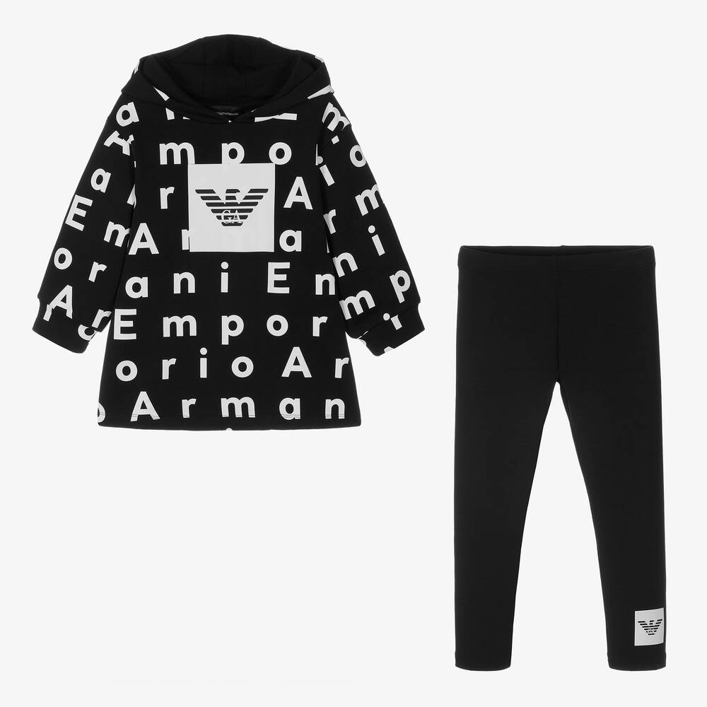 Emporio Armani Girls Black Logo Leggings Set Childrensalon Outlet