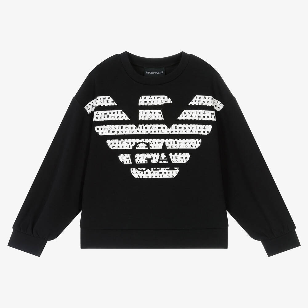 Emporio Armani - Girls Black Logo Sweatshirt | Childrensalon