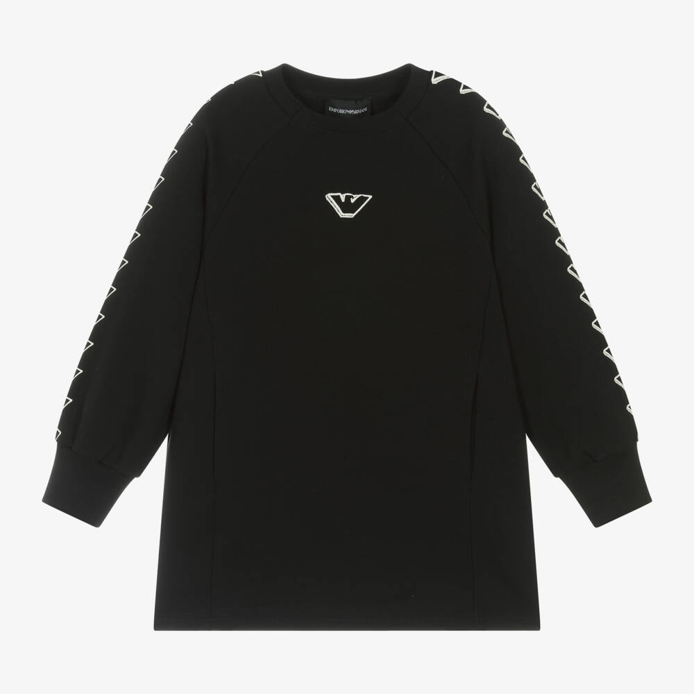 Emporio Armani-فستان سويتشيرت قطن لون أسود | Childrensalon Outlet