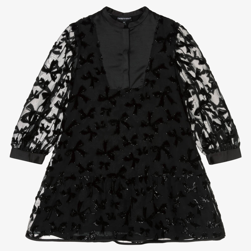 Emporio Armani - فستان بأكمام منفوشة أورغانزا وساتان لون أسود | Childrensalon