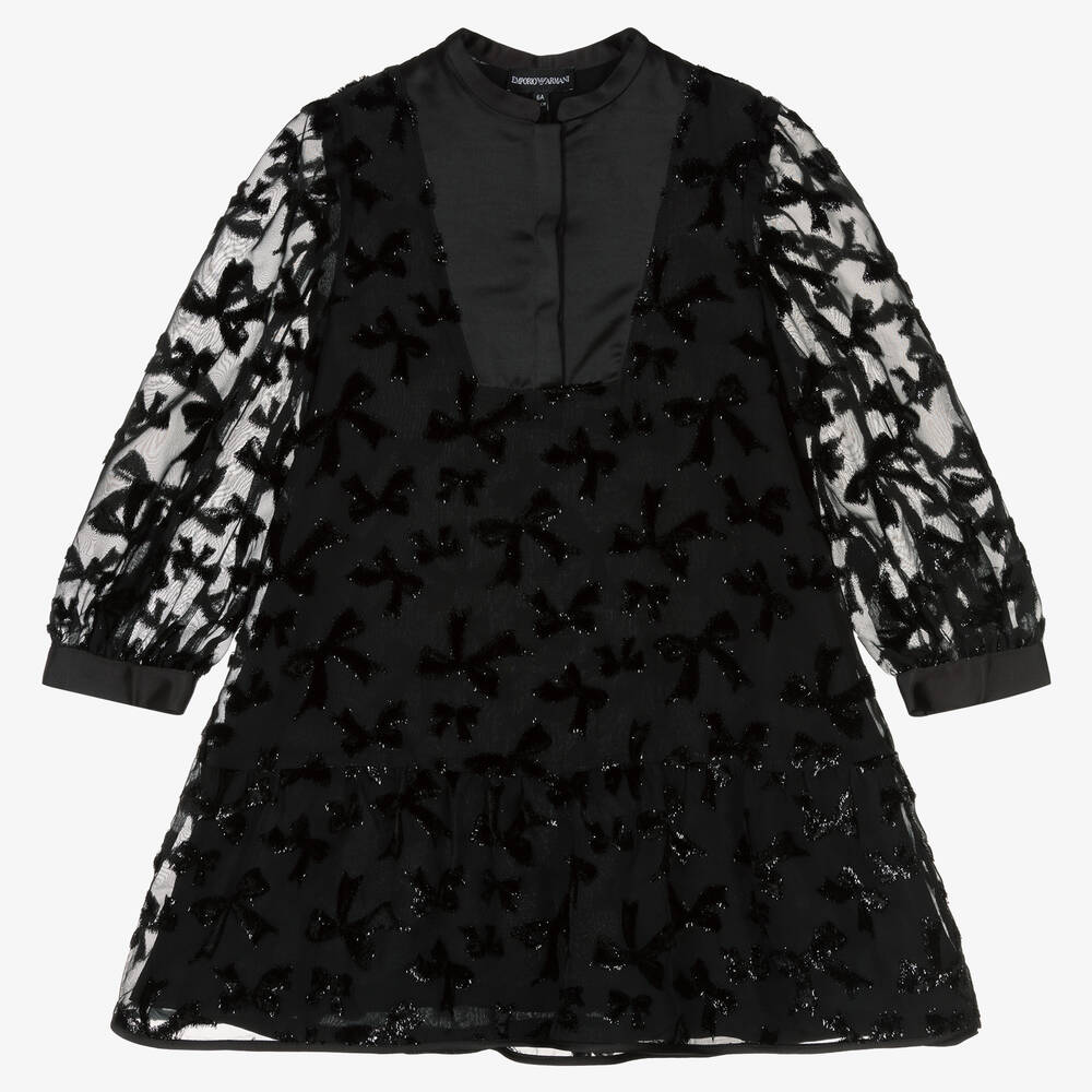 Emporio Armani - Robe noire en organza à nœuds fille | Childrensalon