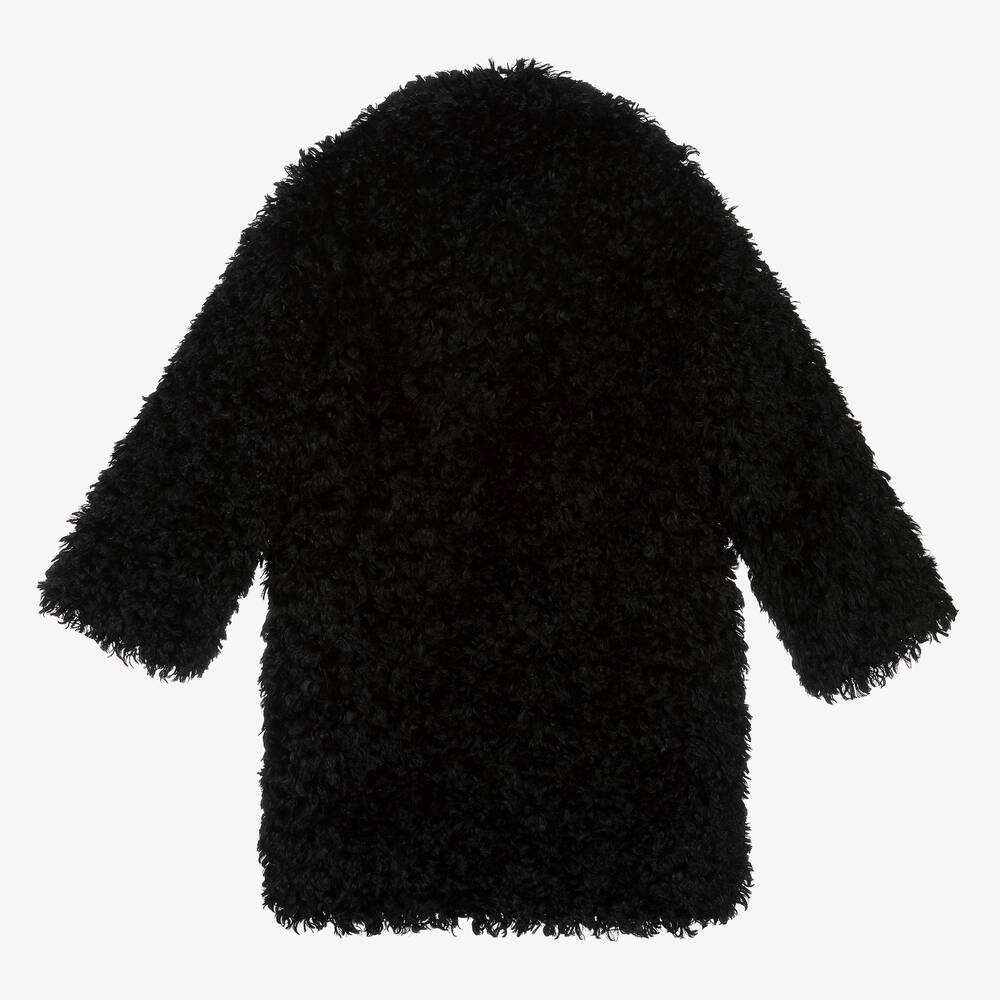 Emporio Armani-Girls Black Teddy Fleece Coat | Childrensalon Outlet