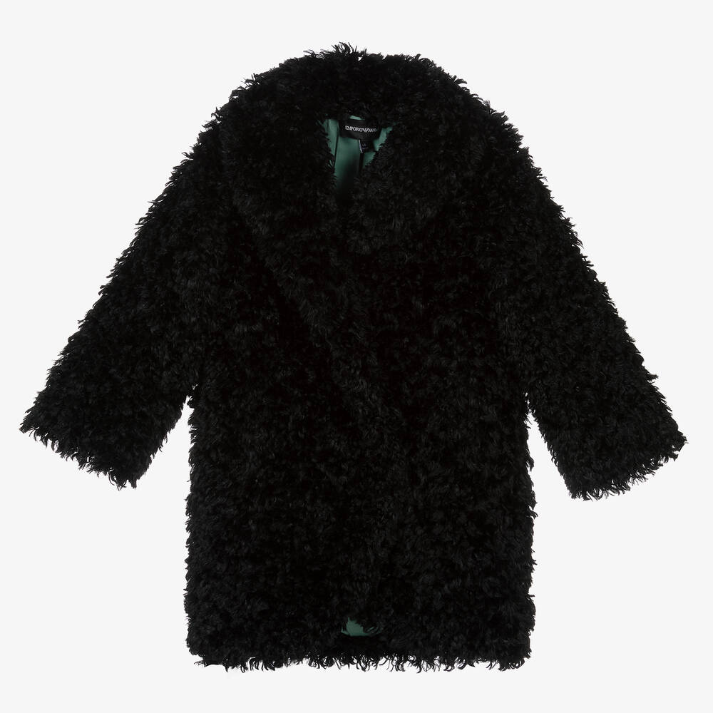 Emporio Armani - Schwarzer Teddy-Fleece-Mantel (M) | Childrensalon