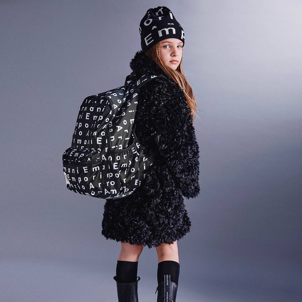Emporio Armani-Girls Black Teddy Fleece Coat | Childrensalon Outlet