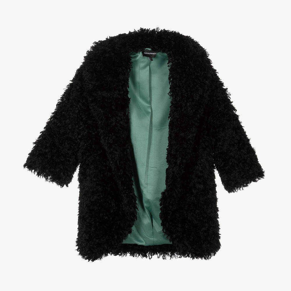 Emporio Armani Girls Black Teddy Fleece Coat