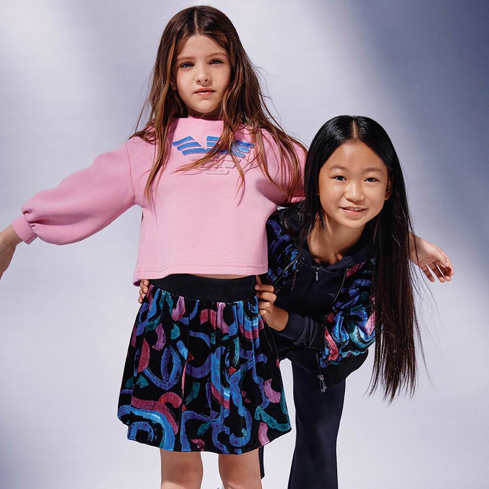 إEmporio Armani-تنورة فيسكوز قطيفة لون أسود | Childrensalon Outlet