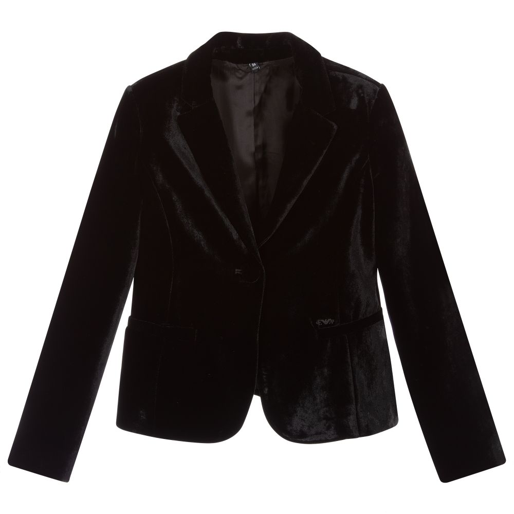 Emporio Armani - Blazer noir en velours Fille | Childrensalon