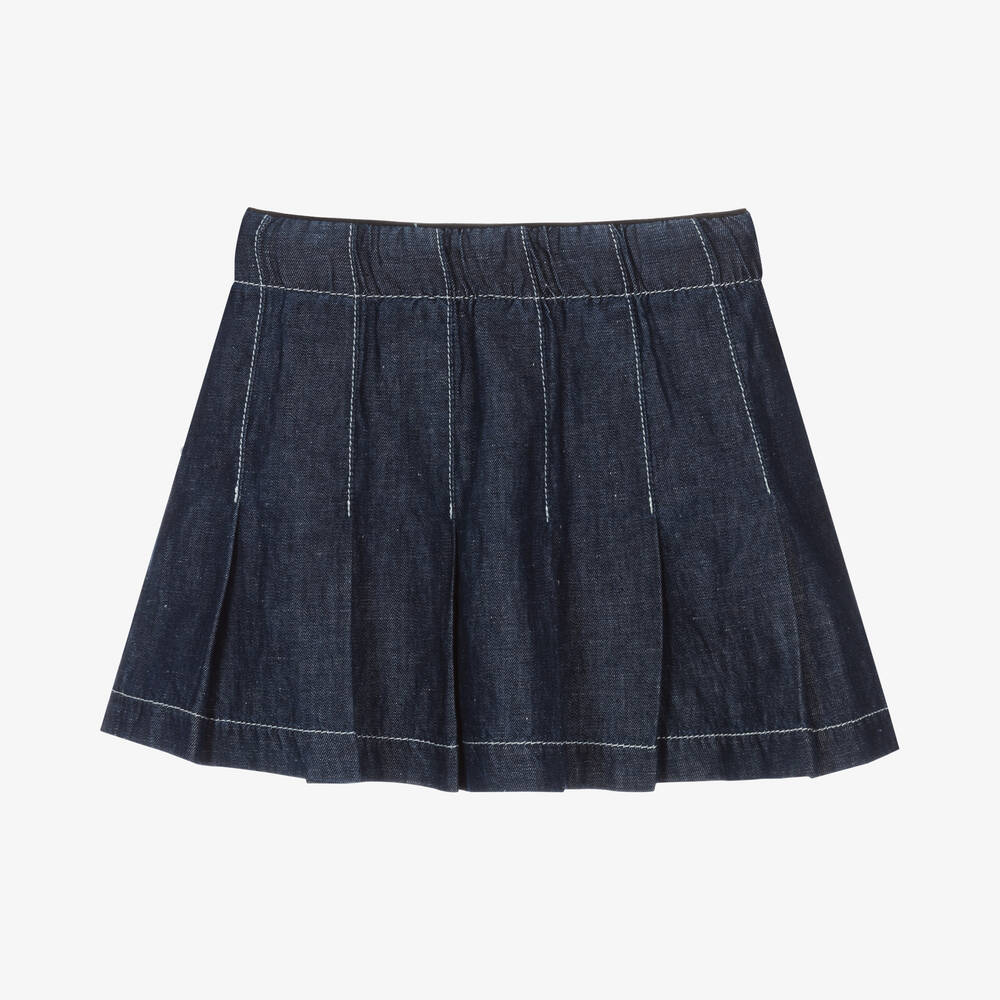 Emporio Armani-Girls Blue Chambray Pleated Skirt | Childrensalon Outlet