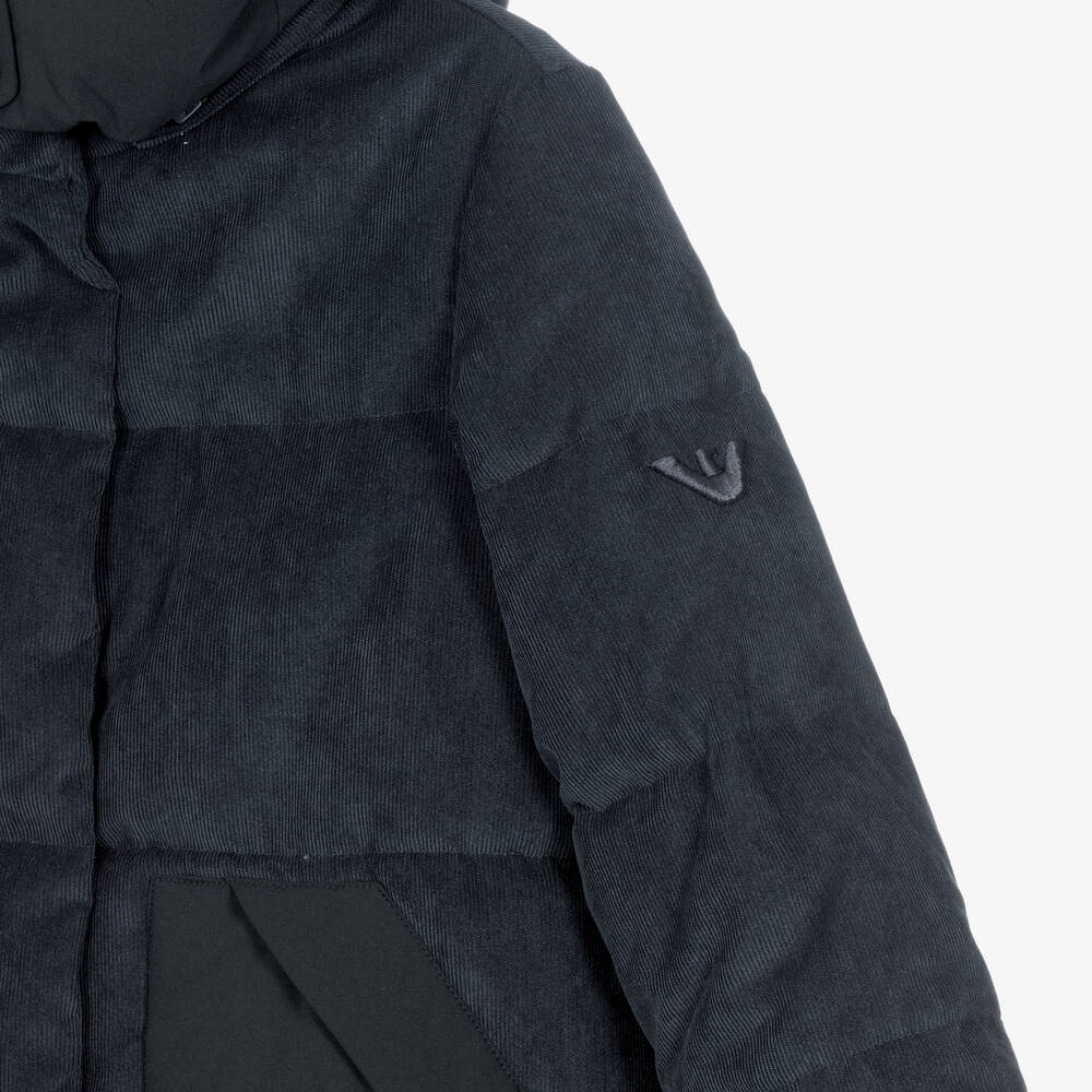 Emporio Armani-Girls Blue Corduroy Puffer Coat | Childrensalon Outlet