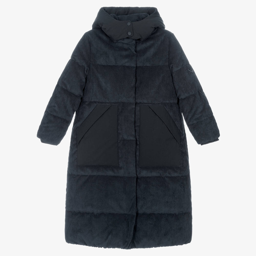 Emporio Armani - Doudoune bleue en velours côtelé fille | Childrensalon