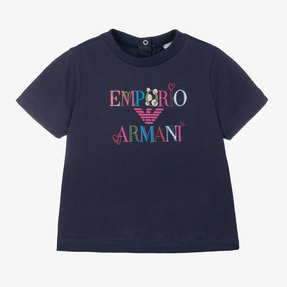 Emporio Armani - T-shirt bleu en coton aigle fille | Childrensalon
