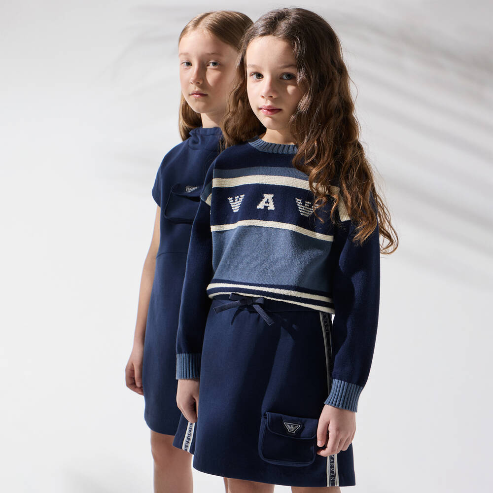 Emporio Armani-Girls Blue Cotton Taped Pocket Skirt | Childrensalon Outlet