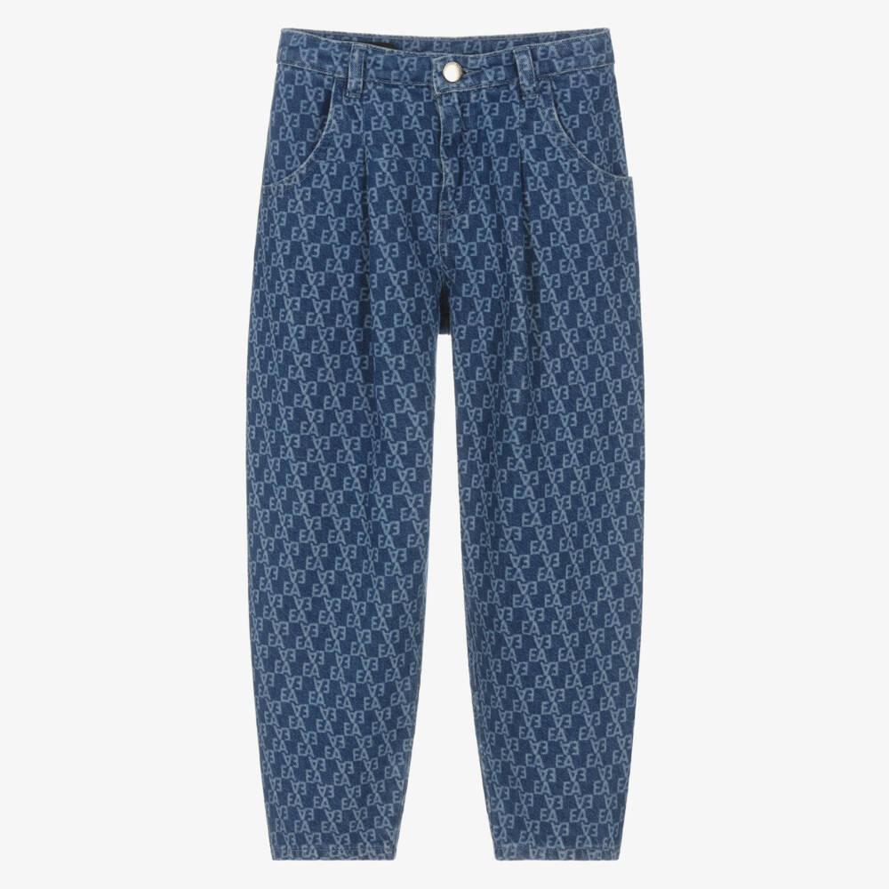 Emporio Armani-Джинсы из синего денима с логотипом для девочек | Childrensalon Outlet