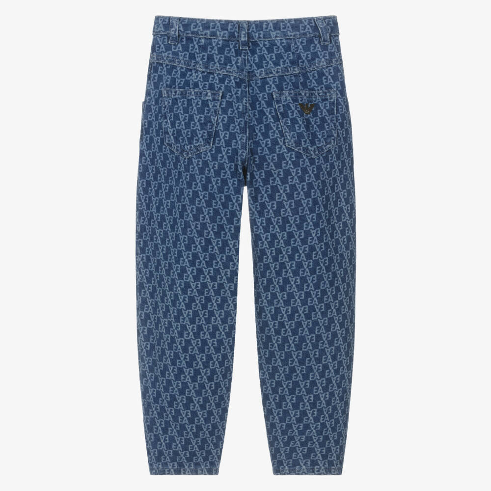 Emporio Armani-Джинсы из синего денима с логотипом для девочек | Childrensalon Outlet