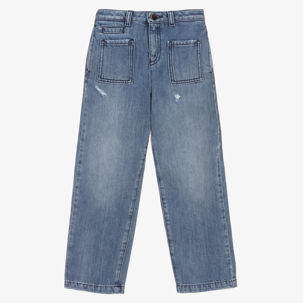 Emporio Armani-جينز قطن دنيم لون أزرق للبنات | Childrensalon Outlet