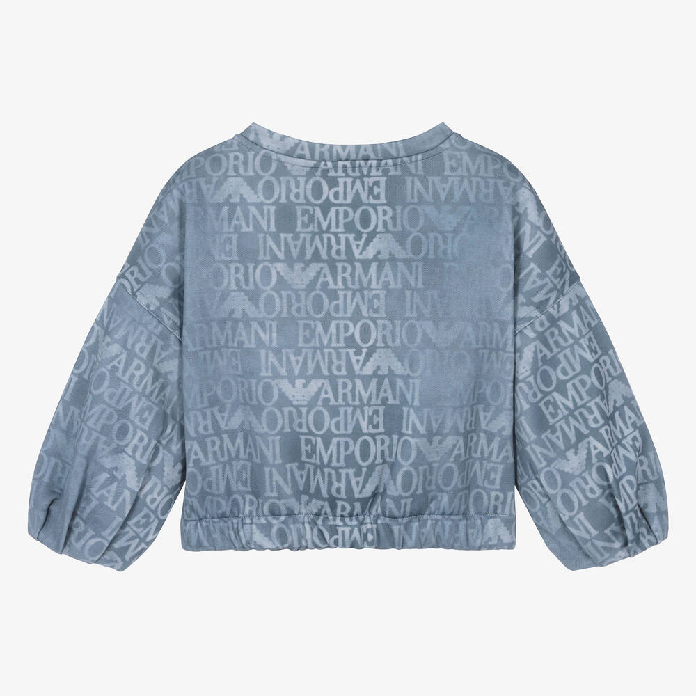 Emporio Armani-Girls Blue Denim-Look Eagle Sweatshirt | Childrensalon Outlet