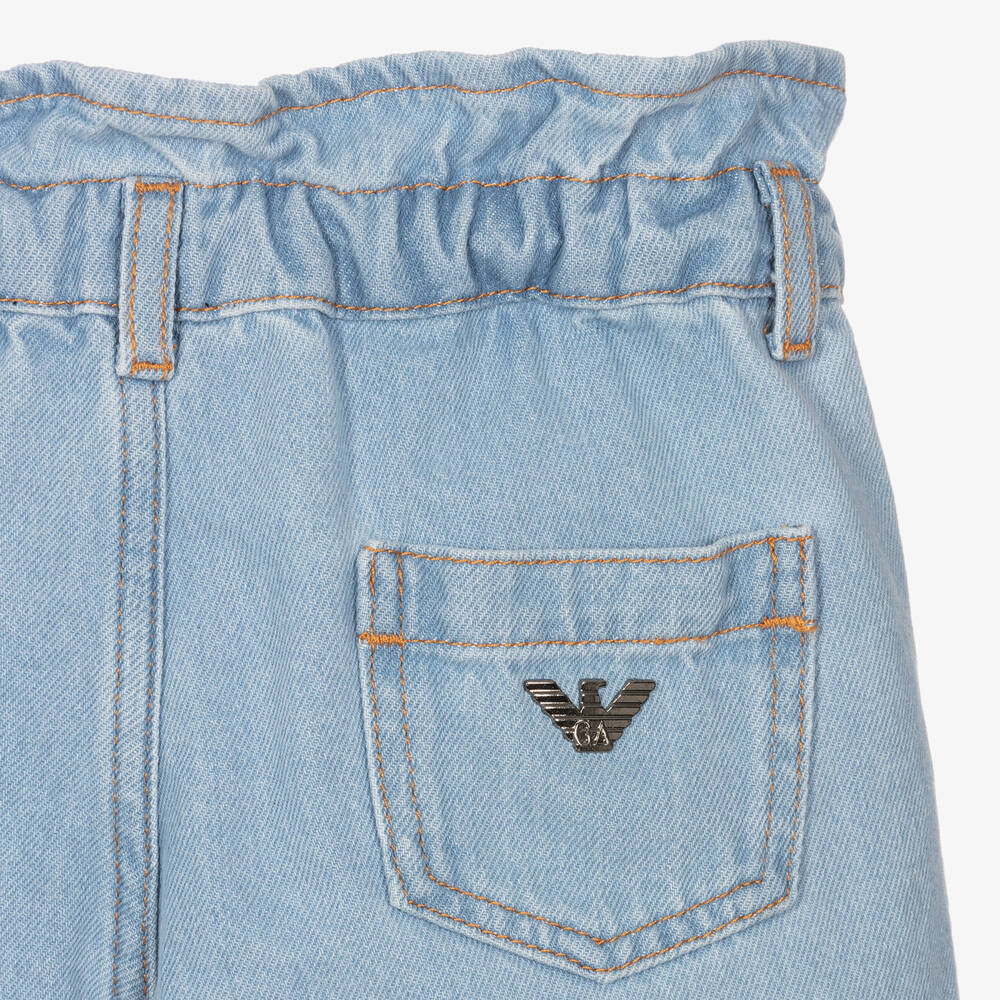 Emporio Armani-Girls Blue Denim Paperbag Shorts | Childrensalon Outlet