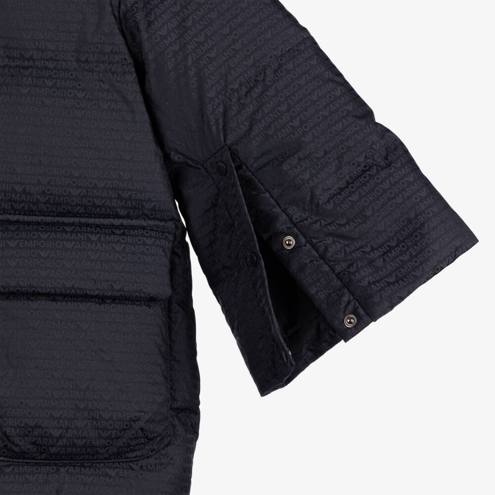 Emporio Armani-Girls Blue Hooded Down Coat | Childrensalon Outlet