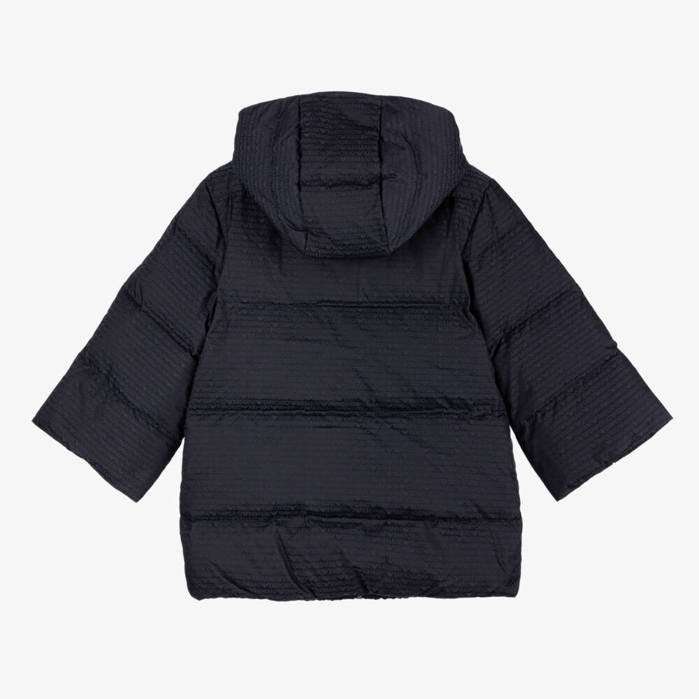 Emporio Armani-Girls Blue Hooded Down Coat | Childrensalon Outlet