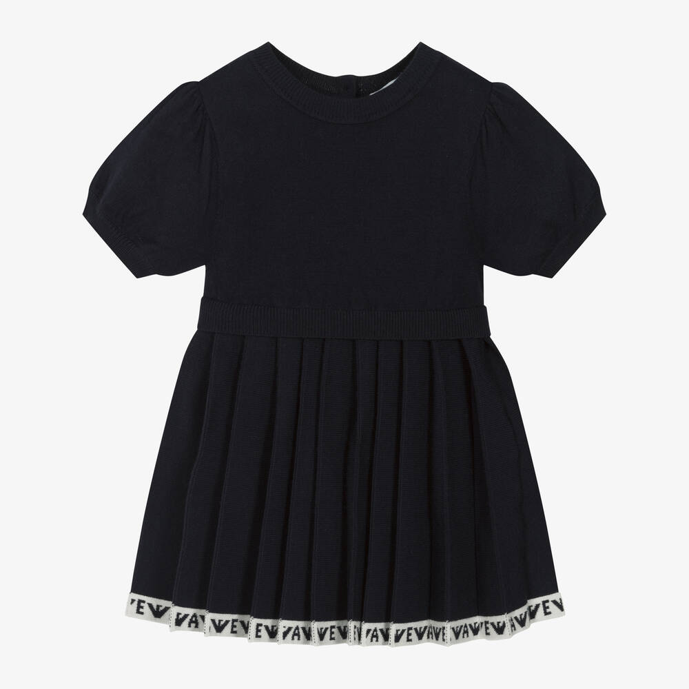 Emporio Armani-Girls Blue Jersey Knit Pleated Dress | Childrensalon Outlet