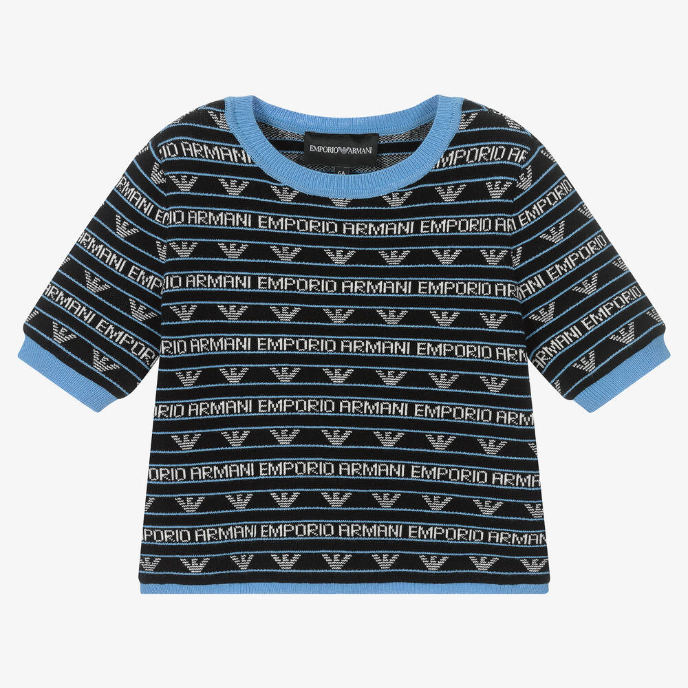 Emporio Armani - Girls Blue Knitted Eagle Logo Sweater | Childrensalon