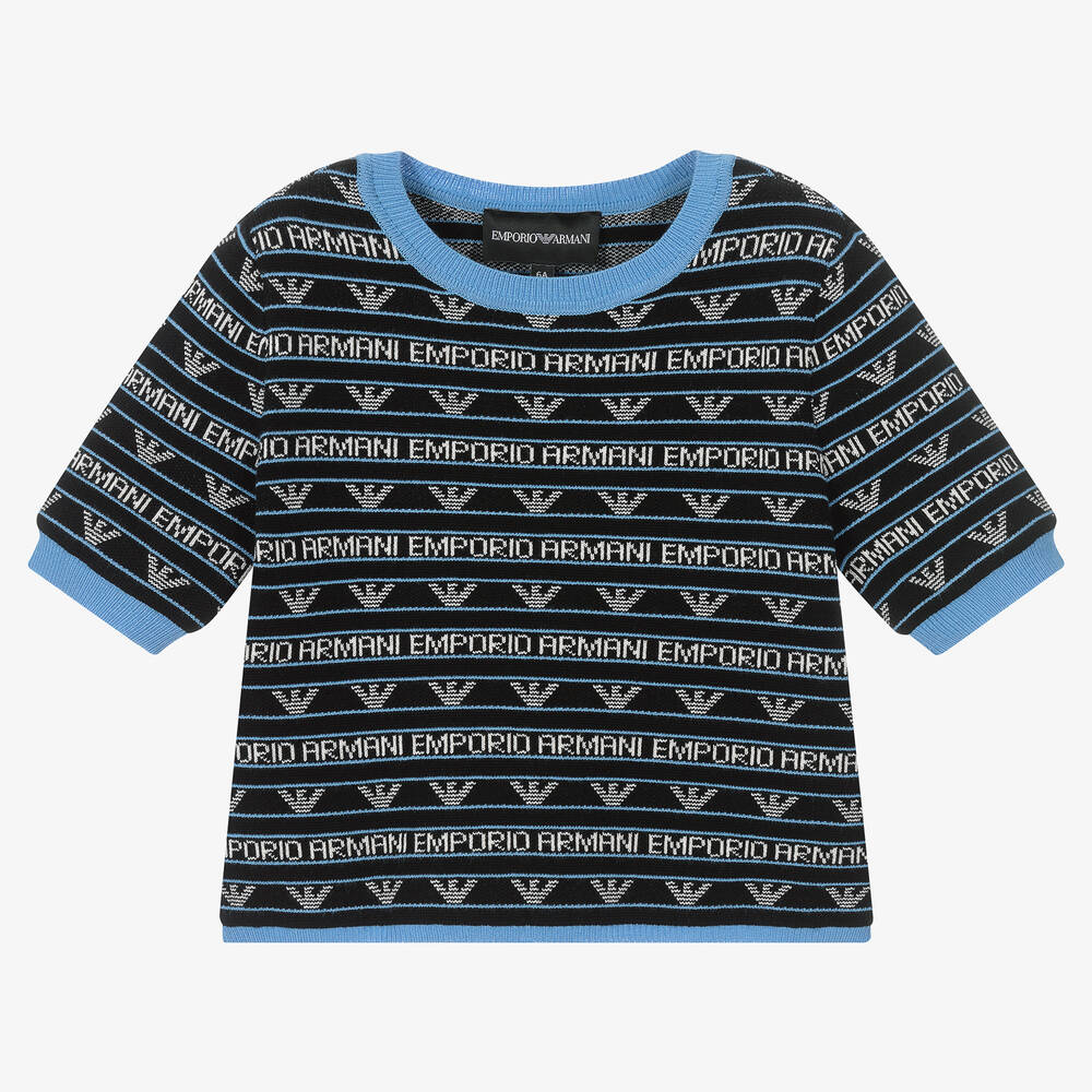 Emporio Armani - Pull bleu en maille aigle fille | Childrensalon