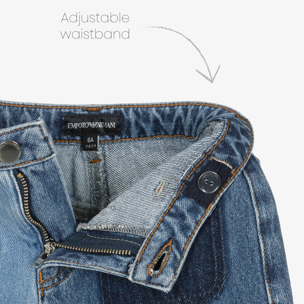 Emporio Armani-Girls Blue Patchwork Denim Jeans | Childrensalon Outlet