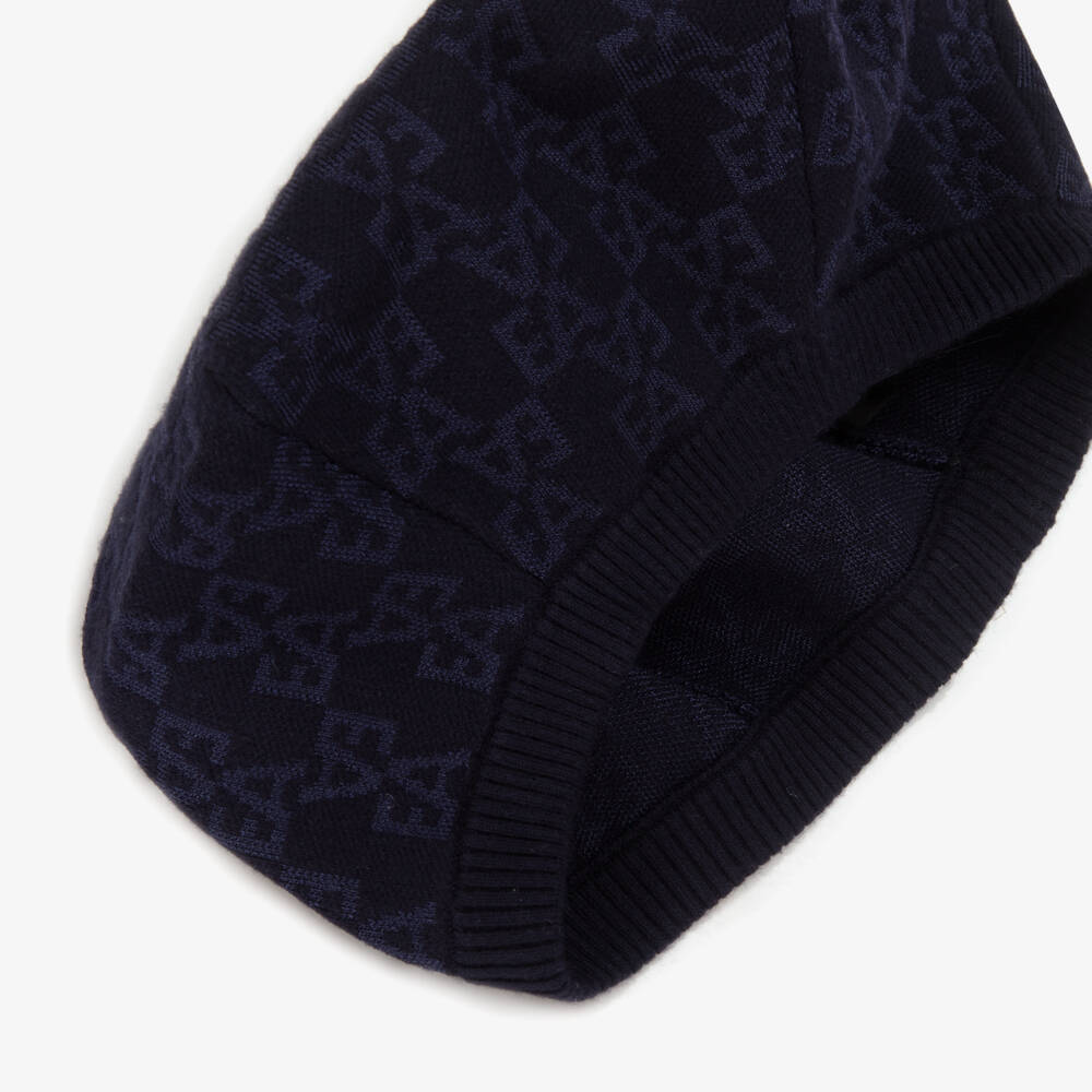 Emporio Armani-Girls Blue Patterned Knit Beret | Childrensalon Outlet