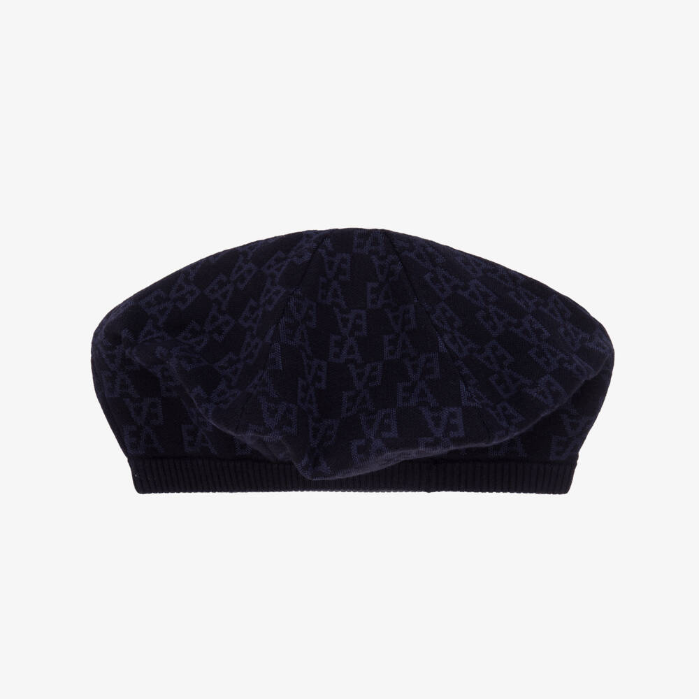Emporio Armani-Girls Blue Patterned Knit Beret | Childrensalon Outlet