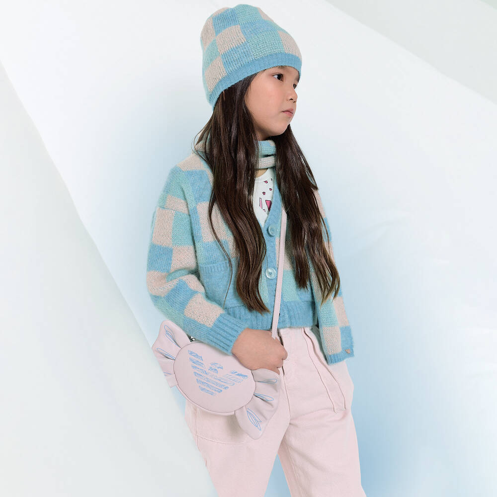 Emporio Armani-Girls Blue & Pink Check Wool Cardigan | Childrensalon Outlet