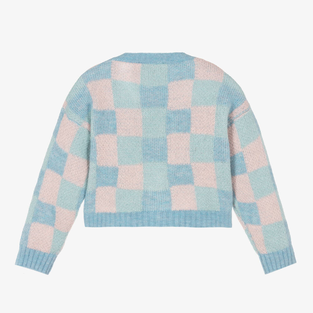 Emporio Armani-Girls Blue & Pink Check Wool Cardigan | Childrensalon Outlet