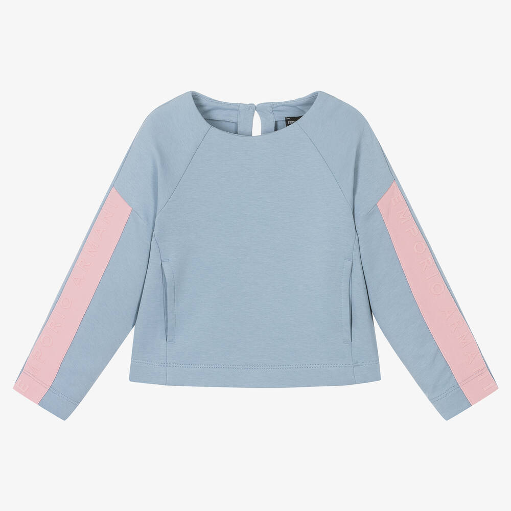 Emporio Armani - Girls Blue & Pink Cotton Sweatshirt | Childrensalon