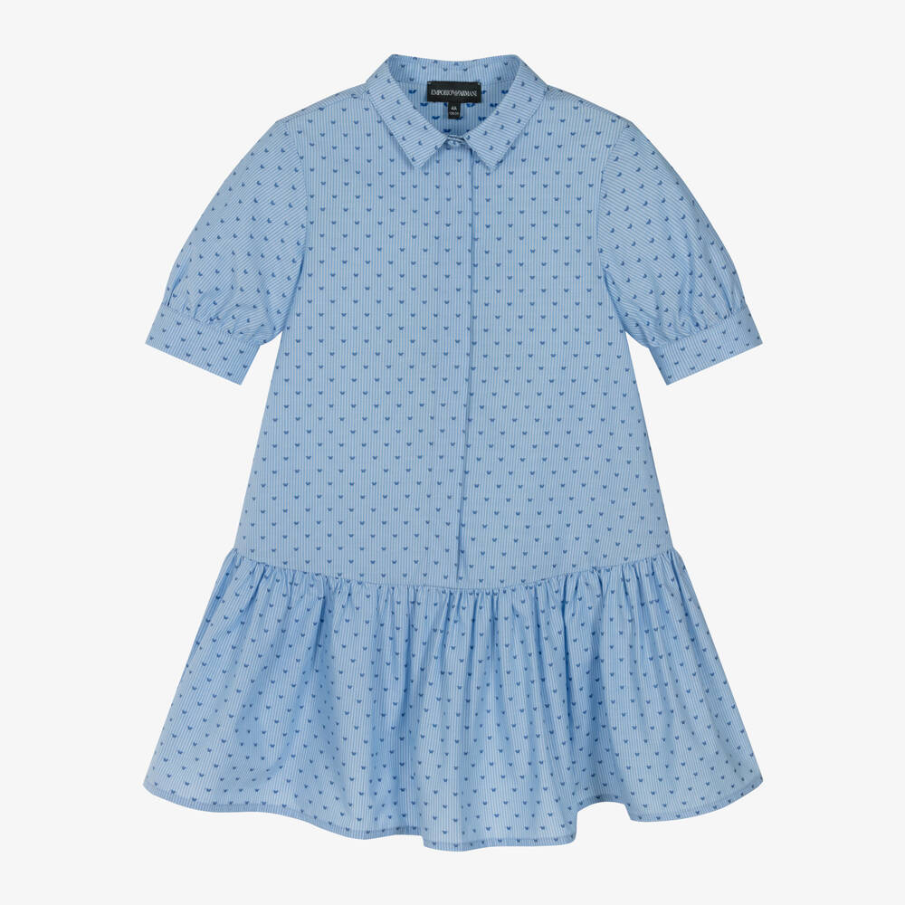 Emporio Armani-Girls Blue Striped Cotton Shirt Dress | Childrensalon Outlet