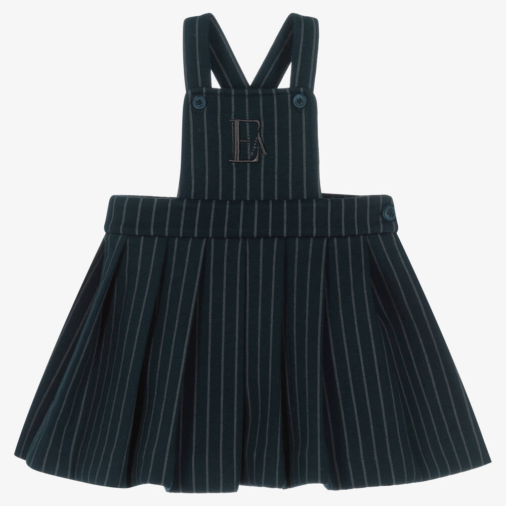 Emporio Armani - Girls Blue Striped Pinafore Dress | Childrensalon