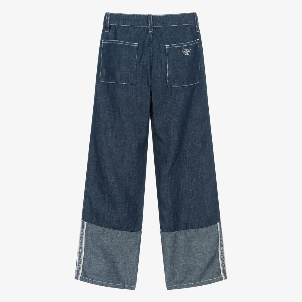 Emporio Armani-Girls Blue Wide Leg Jeans | Childrensalon Outlet