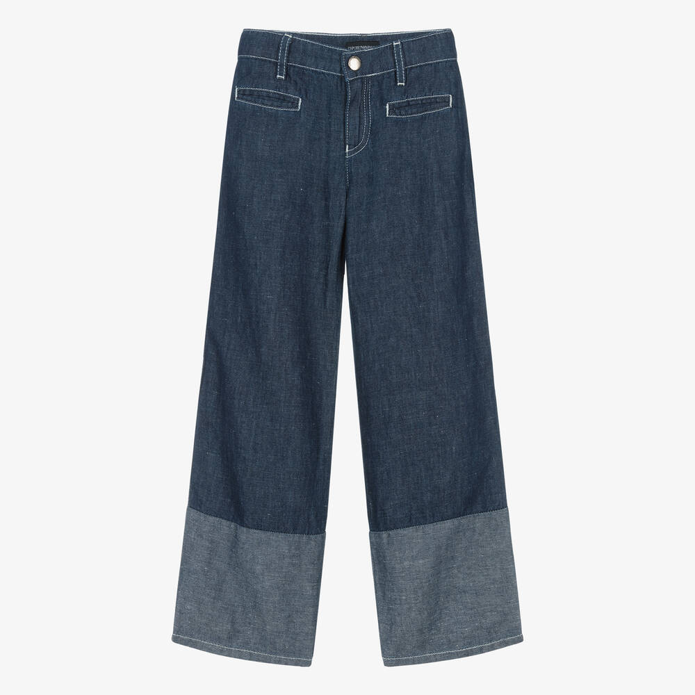 Emporio Armani-Girls Blue Wide Leg Jeans | Childrensalon Outlet