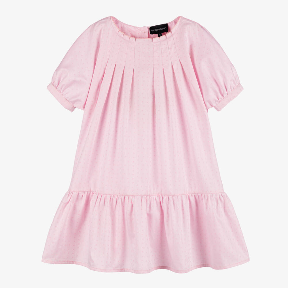 Emporio Armani-فستان قطن وردي للبنات بشعار النسر | Childrensalon Outlet
