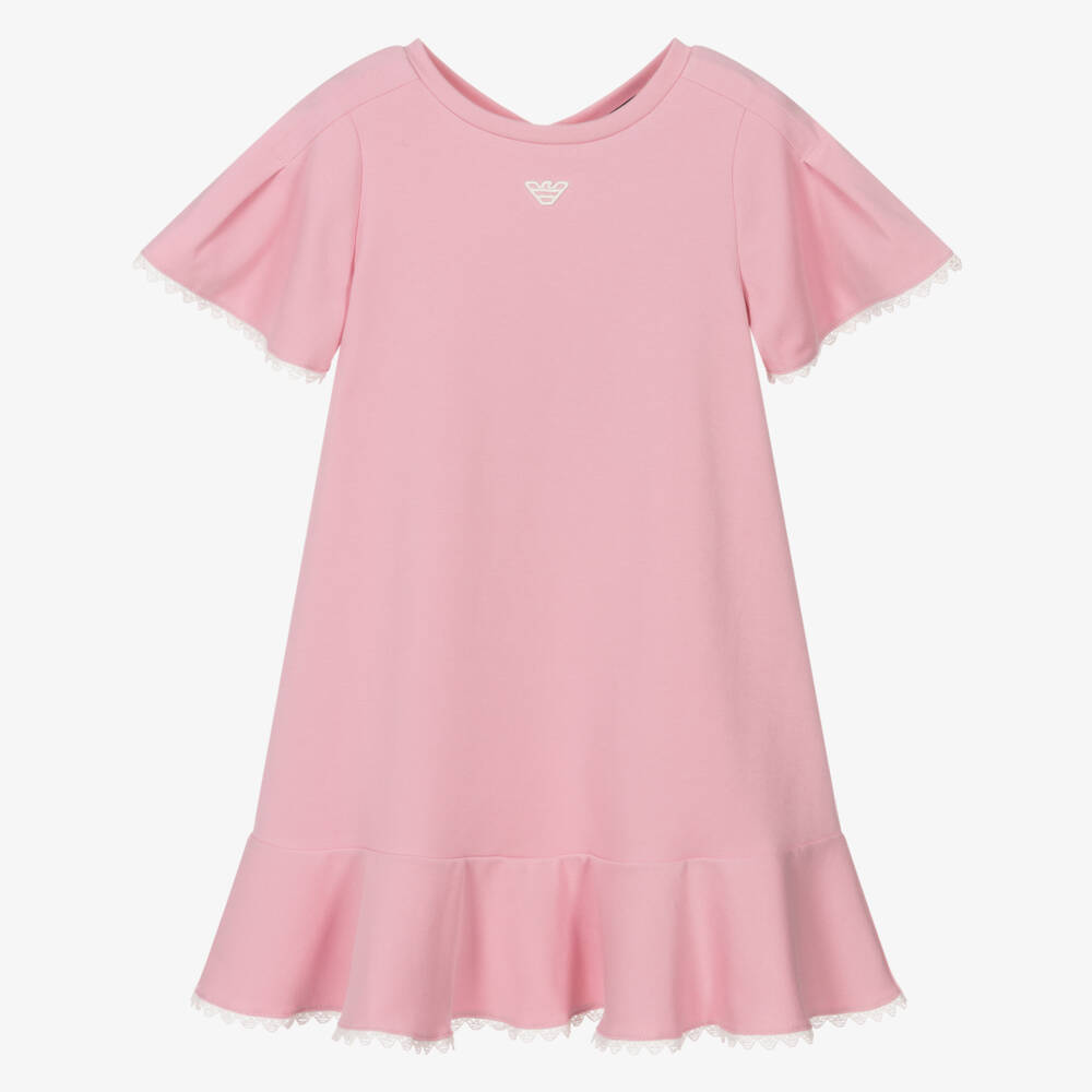 Emporio Armani-فستان بناتي وردي بلمسات دانتيل | Childrensalon Outlet